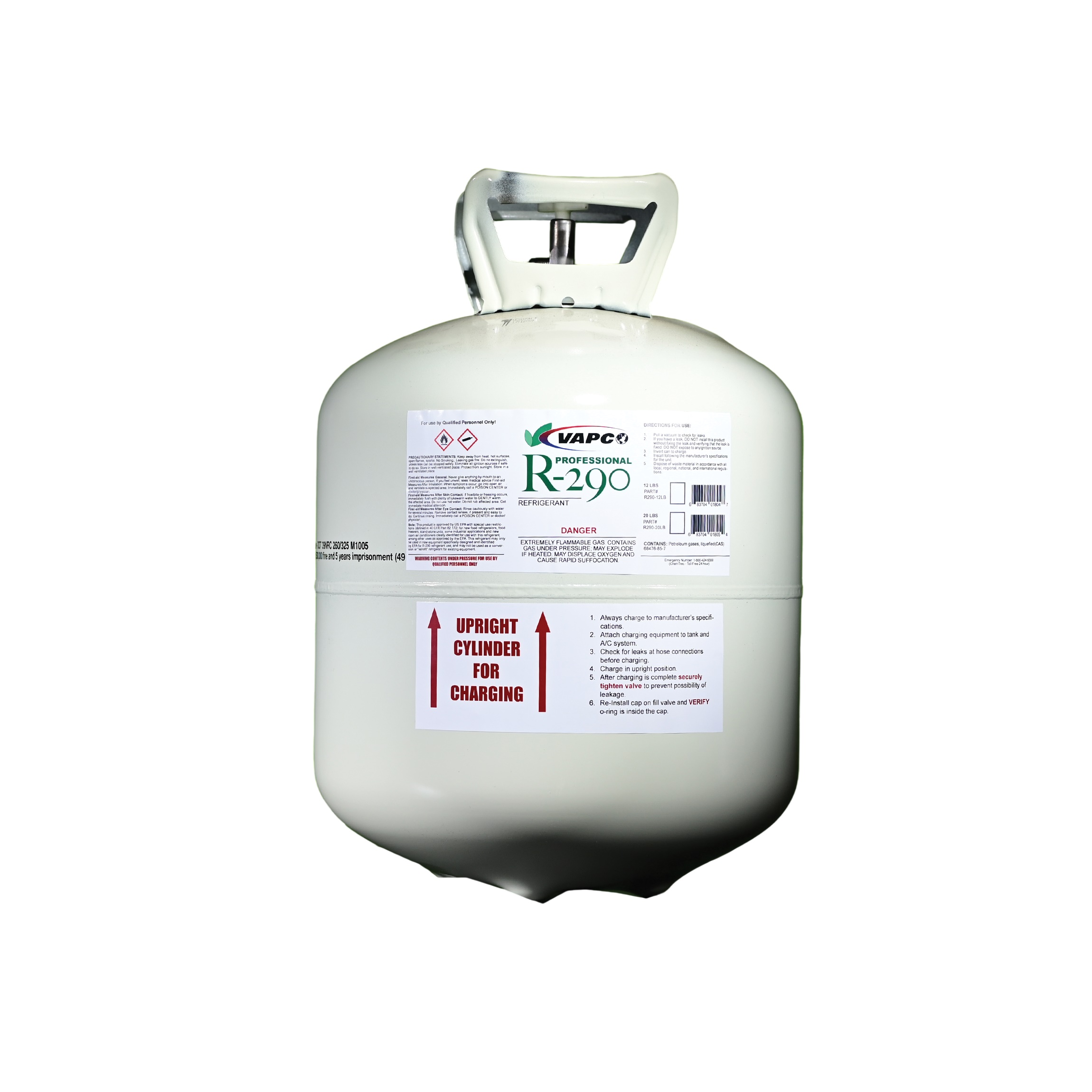 Vapco R290-12LB Propane Cylinder R-290 Refrigerant 12 Lb